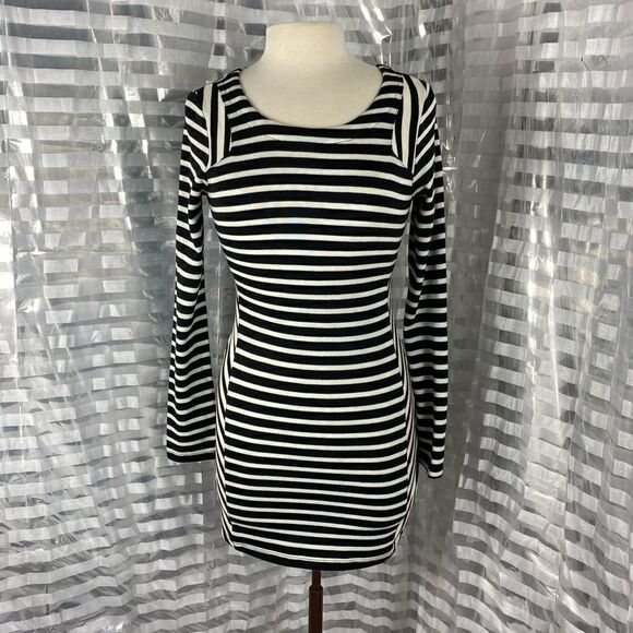 Luca Couture Black/White Stripe Long Sleeve Dress - Picture 1 of 5